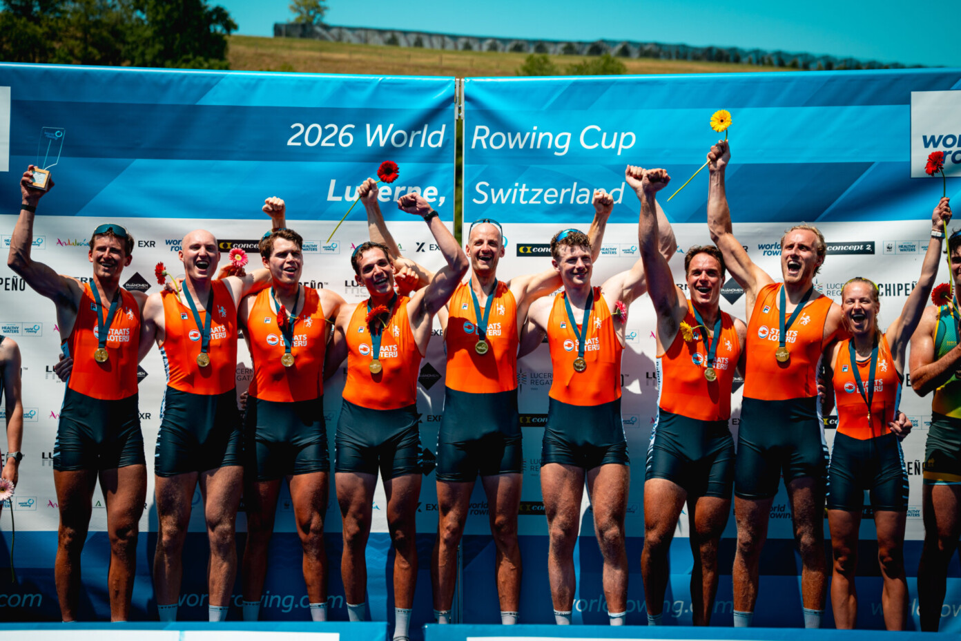 Mannen acht in actie tijdens de wereldbeker Luzern 2026
